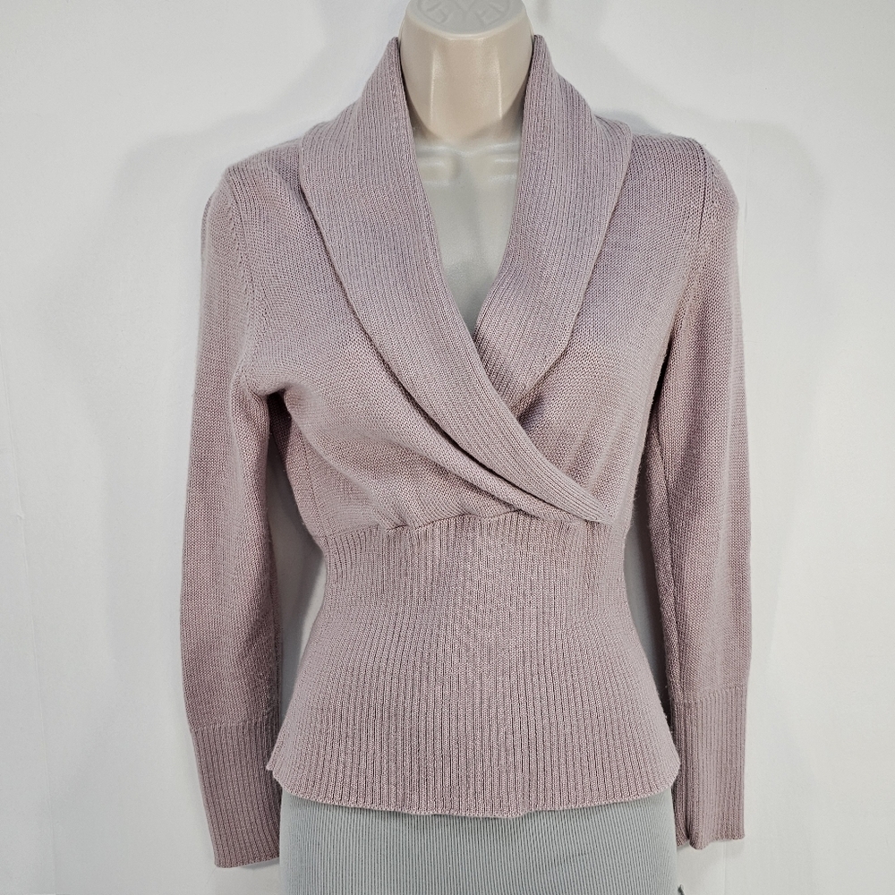 Vintage Petite Sophisticate Wool Blend V-Neck Collared Sweater Blush Pink Sz S